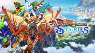 Monster Hunter Stories key art of a boy riding an orange dragon-like monster.