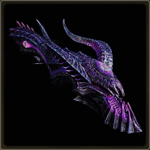 A close-up of a weapon in Monster Hunter Wilds against a black background.