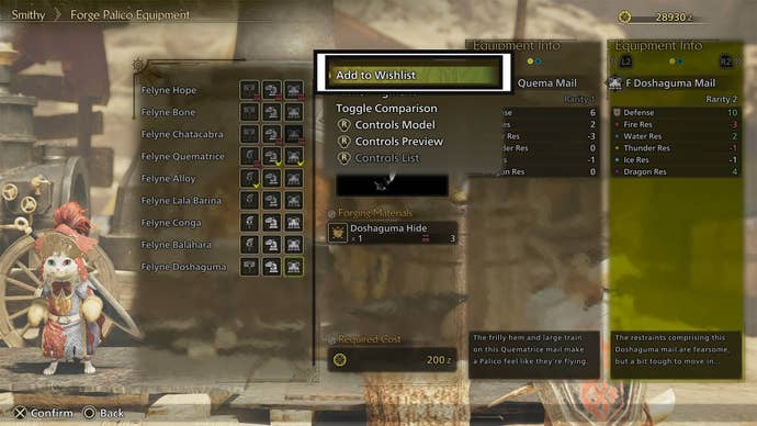 monster hunter wilds add palico armor to wishlist