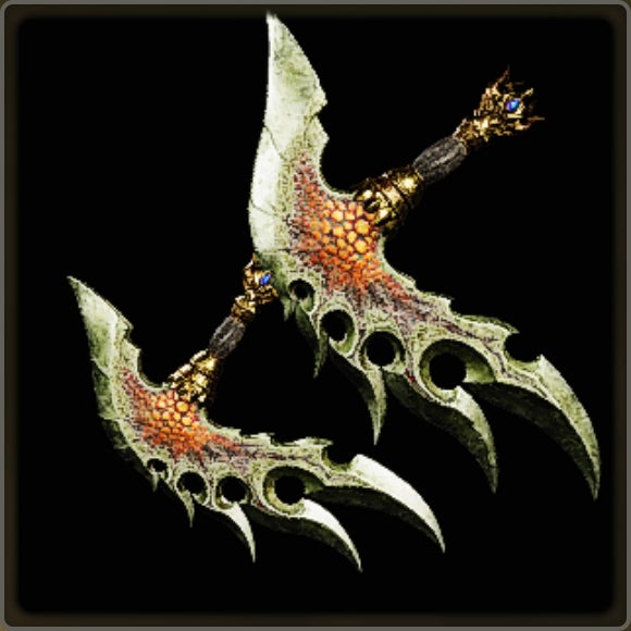 A close-up of a weapon in Monster Hunter Wilds against a black background. - 14