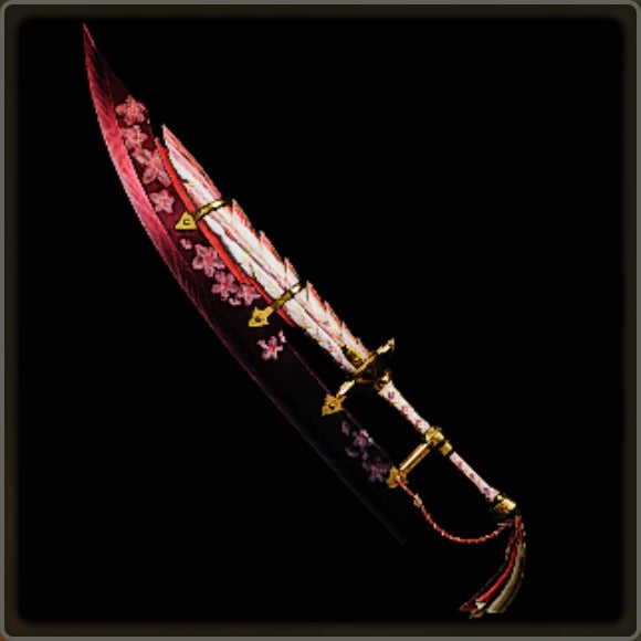 A close-up of a weapon in Monster Hunter Wilds against a black background.