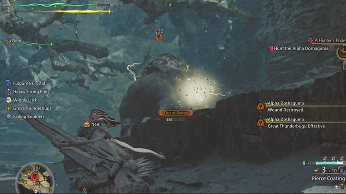 monster hunter wilds alpha doshaguma being zapped by great thunderbug