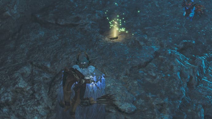 monster hunter wilds ancient wyvern coin in underground lake cave scarlet forest