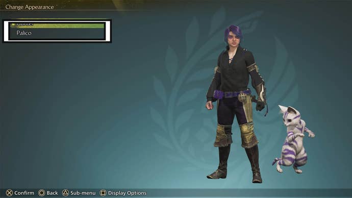 monster hunter wilds appearance menu palico option