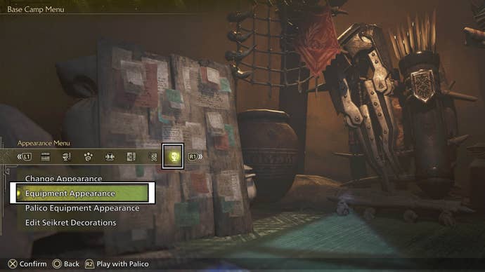 monster hunter wilds armor appearance menu in tent
