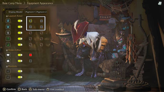 monster hunter wilds armor appearance menu pigment boxes highlighted