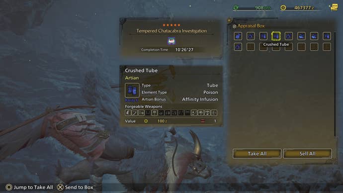 monster hunter wilds artian material rewards tempered chatacabra hunt