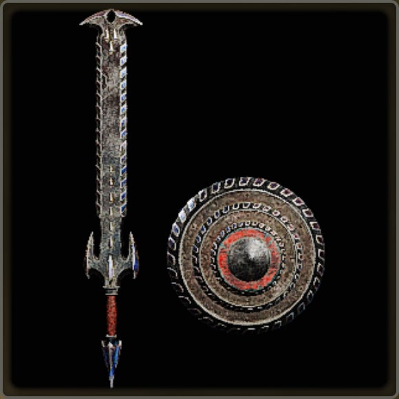 A close-up of a weapon in Monster Hunter Wilds against a black background.