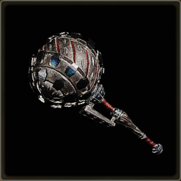 A close-up of a weapon in Monster Hunter Wilds against a black background.