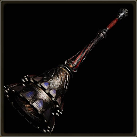 A close-up of a weapon in Monster Hunter Wilds against a black background.