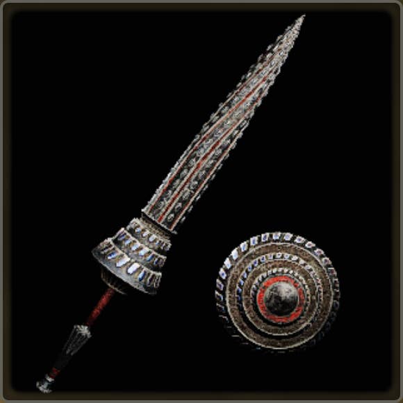 A close-up of a weapon in Monster Hunter Wilds against a black background.