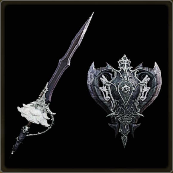 A close-up of a weapon in Monster Hunter Wilds against a black background.