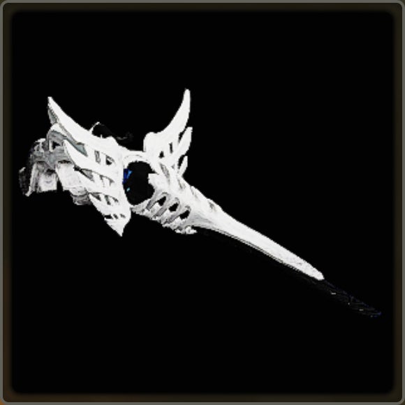 A close-up of a weapon in Monster Hunter Wilds against a black background.