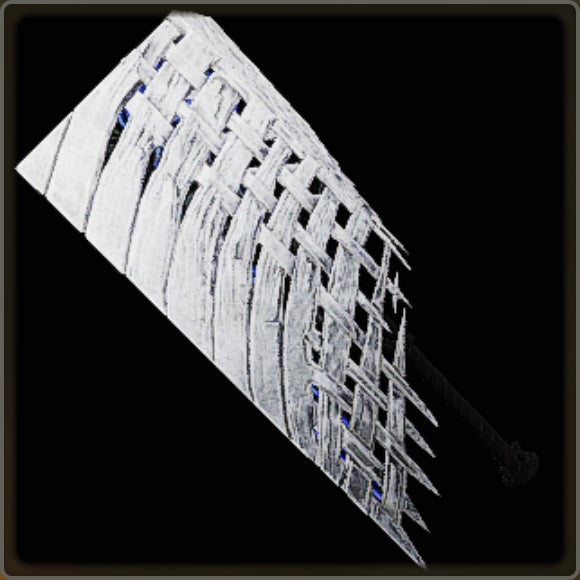 A close-up of a weapon in Monster Hunter Wilds against a black background.