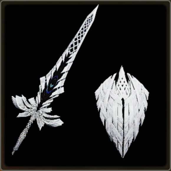 A close-up of a weapon in Monster Hunter Wilds against a black background.