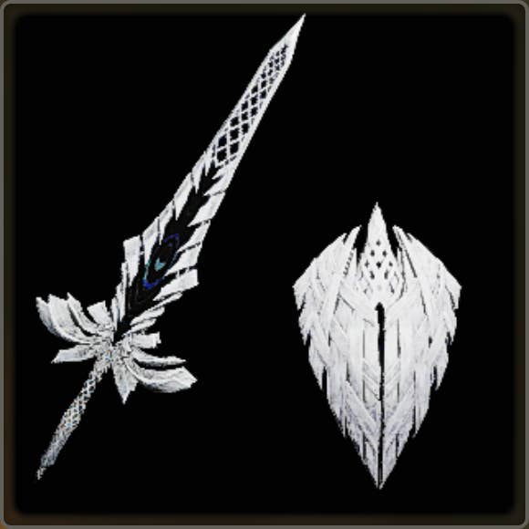 A close-up of a weapon in Monster Hunter Wilds against a black background.