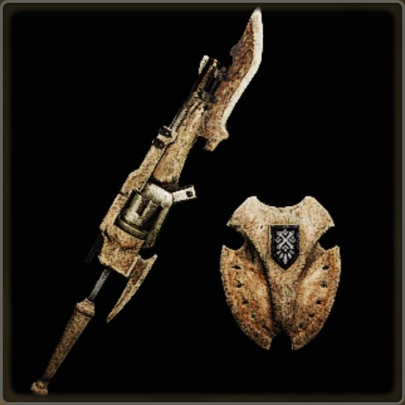 A close-up of a weapon in Monster Hunter Wilds against a black background.