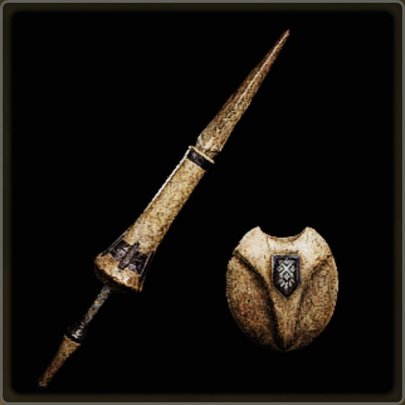 A close-up of a weapon in Monster Hunter Wilds against a black background.