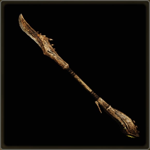 A close-up of a weapon in Monster Hunter Wilds against a black background. - 14