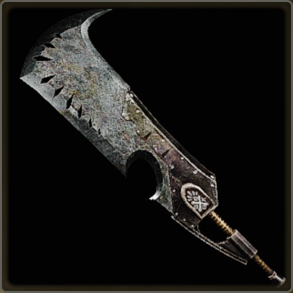 A close-up of a weapon in Monster Hunter Wilds against a black background. - 6