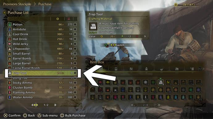 monster hunter wilds buying trap tool from provisions