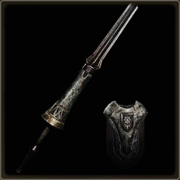 A close-up of a weapon in Monster Hunter Wilds against a black background.