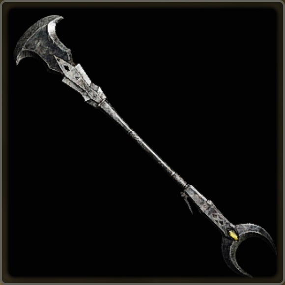 A close-up of a weapon in Monster Hunter Wilds against a black background.