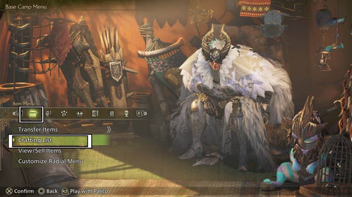 monster hunter wilds crafting list in tent item menu