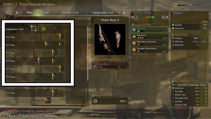 monster hunter wilds crafting weapon menu connected branches on weapon tree