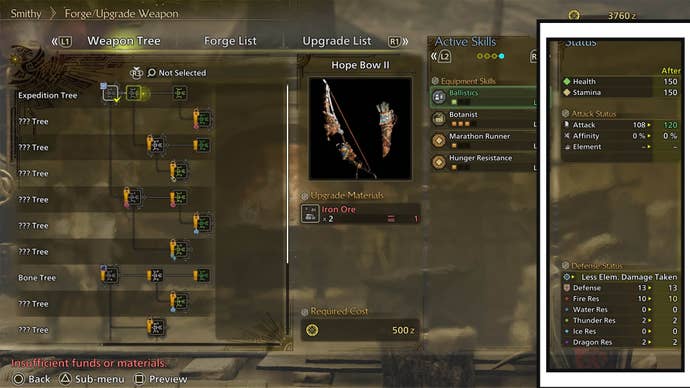 monster hunter wilds crafting weapon menu status