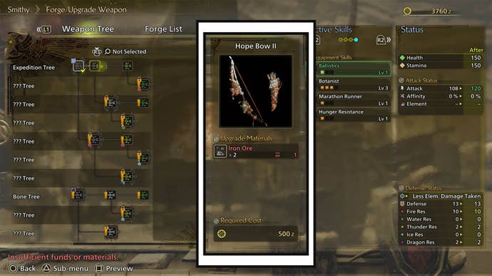 monster hunter wilds crafting weapon menu weapon material and cost
