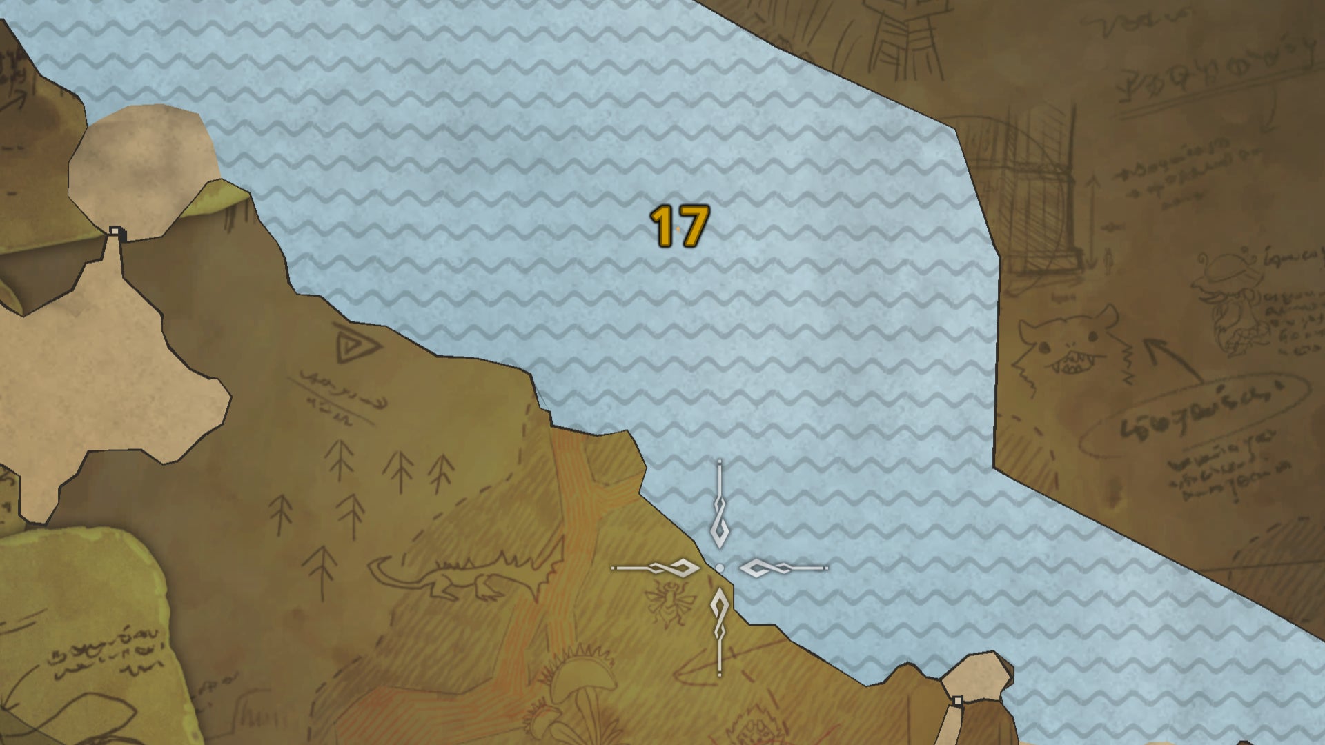 Part of the map of the Scarlet Forest in Monster Hunter Wilds, with the location of some Dapperwings highlighted. - 4