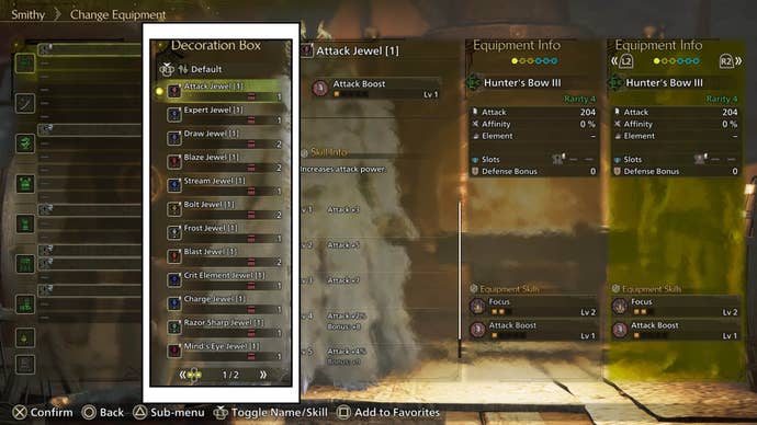 monster hunter wilds decorations list in add menu in smithy