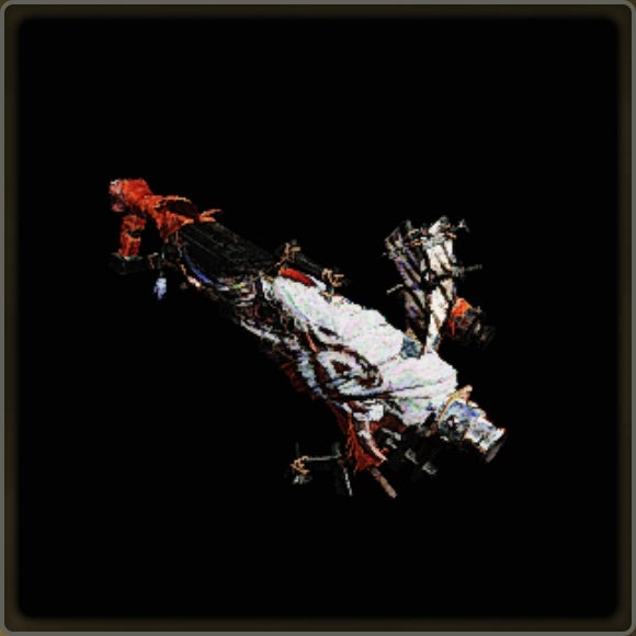 A close-up of a weapon in Monster Hunter Wilds against a black background.