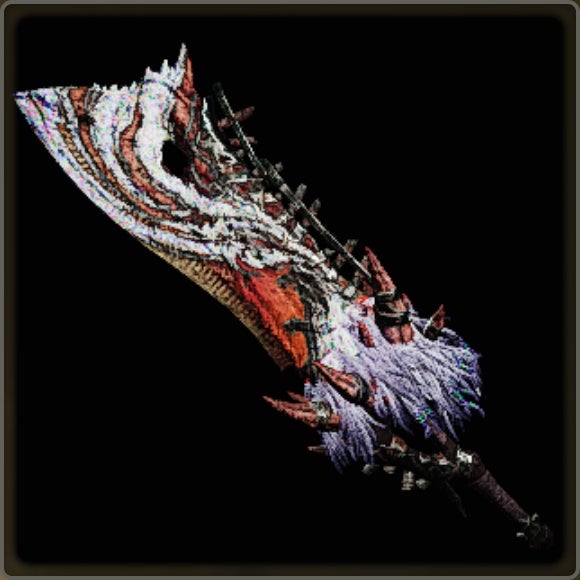 A close-up of a weapon in Monster Hunter Wilds against a black background.