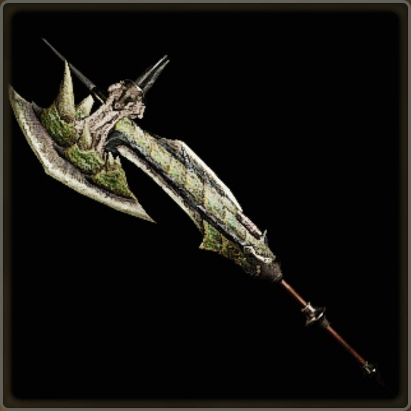 A close-up of a weapon in Monster Hunter Wilds against a black background. - 20