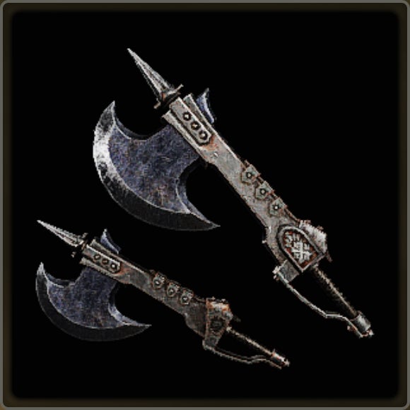 A close-up of a weapon in Monster Hunter Wilds against a black background. - 7