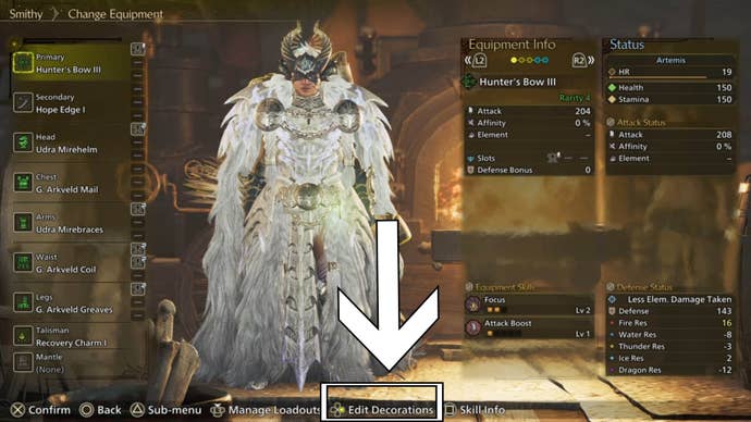 monster hunter wilds edit decorations in smithy menu