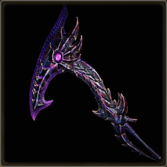 A close-up of a weapon in Monster Hunter Wilds against a black background.