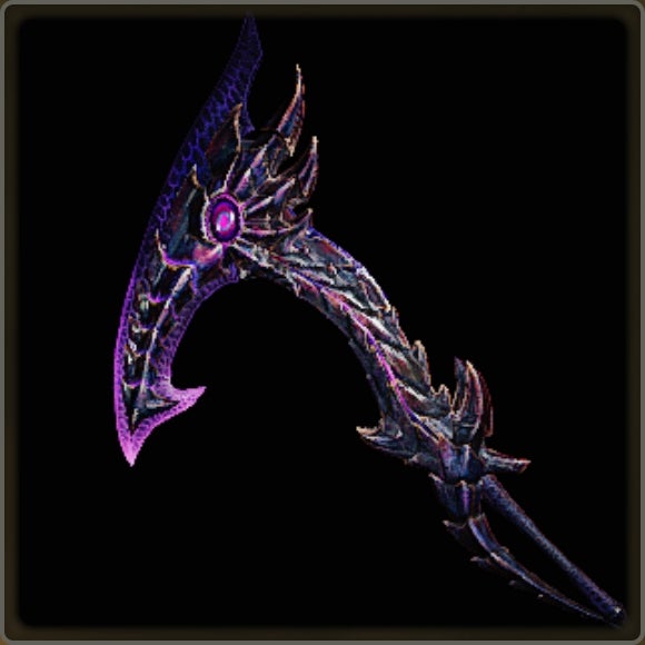 A close-up of a weapon in Monster Hunter Wilds against a black background. - 22