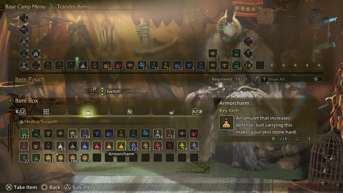 monster hunter wilds equipping armorcharm in item menu