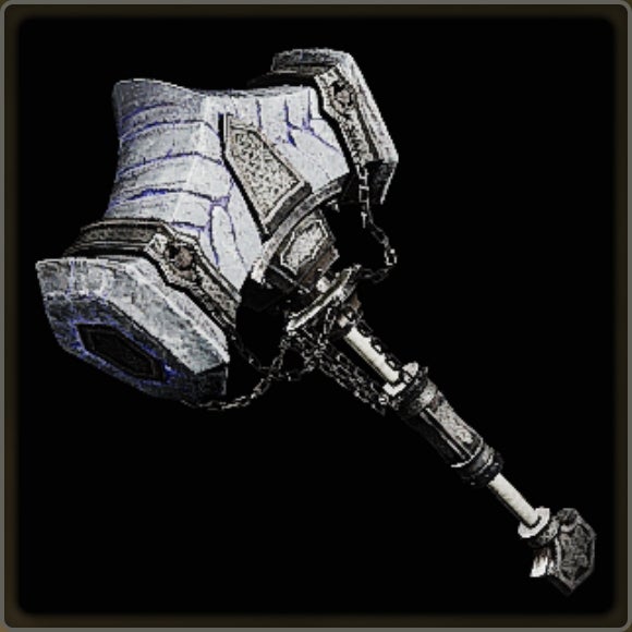 A close-up of a weapon in Monster Hunter Wilds against a black background.