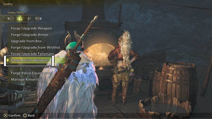 monster hunter wilds forge artian weapon option smithy menu