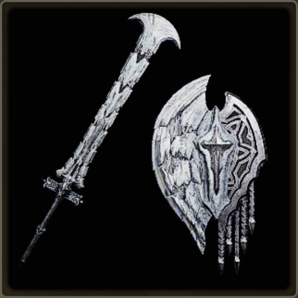 A close-up of a weapon in Monster Hunter Wilds against a black background.