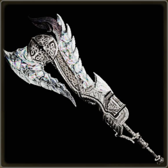 A close-up of a weapon in Monster Hunter Wilds against a black background.