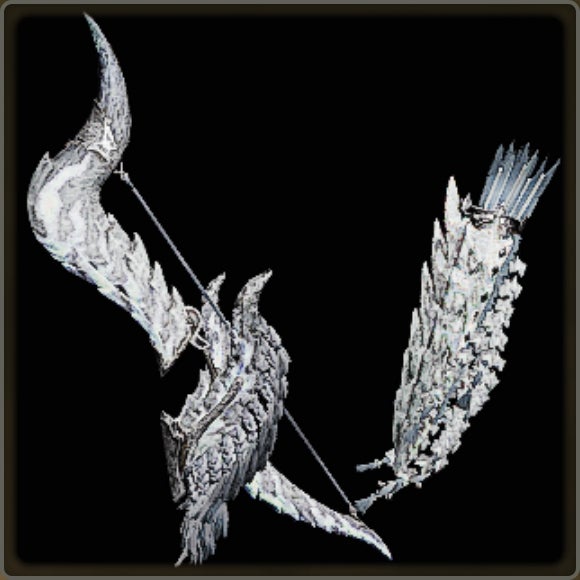 A close-up of a weapon in Monster Hunter Wilds against a black background.
