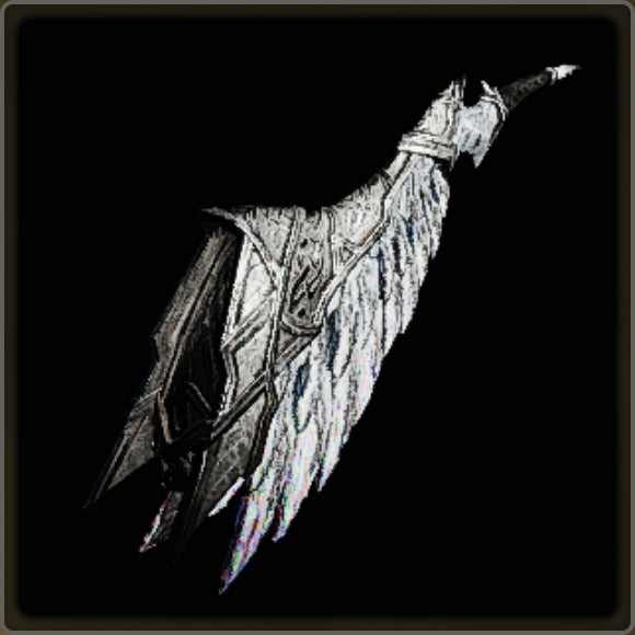 A close-up of a weapon in Monster Hunter Wilds against a black background.