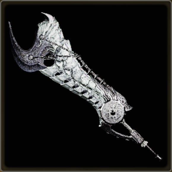 A close-up of a weapon in Monster Hunter Wilds against a black background.
