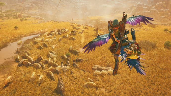 A character hunting some creatures in Monster Hunter Wilds.