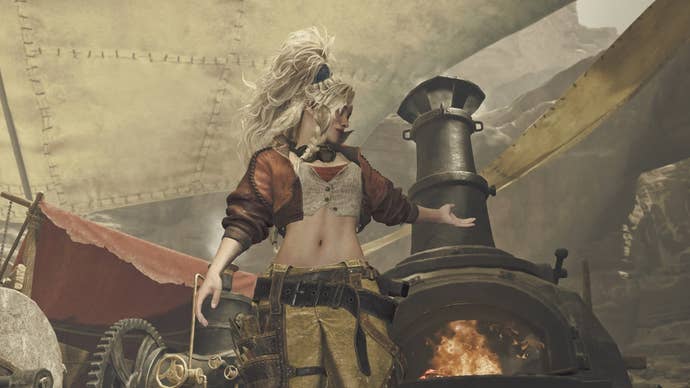 monster hunter wilds gemma gesturing to smithy forge